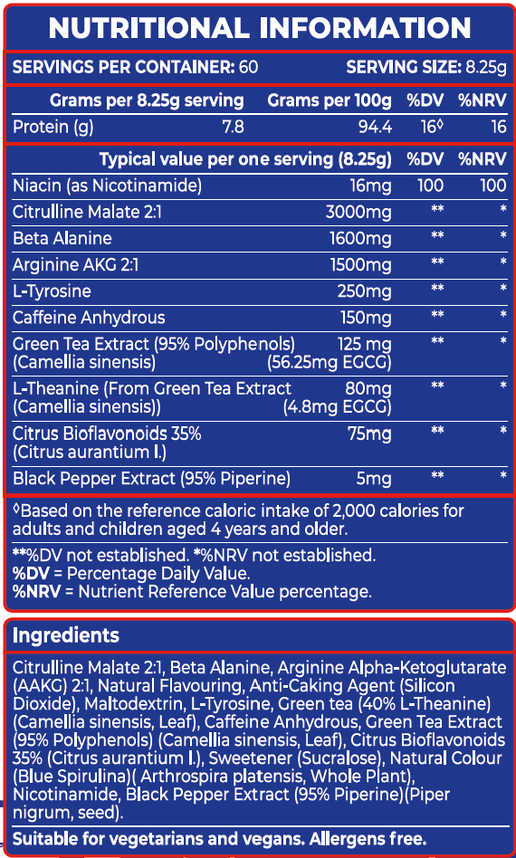 British Bulldog Pre-Workout Powder – Citrulline, Beta-Alanine & Caffeine (495g)